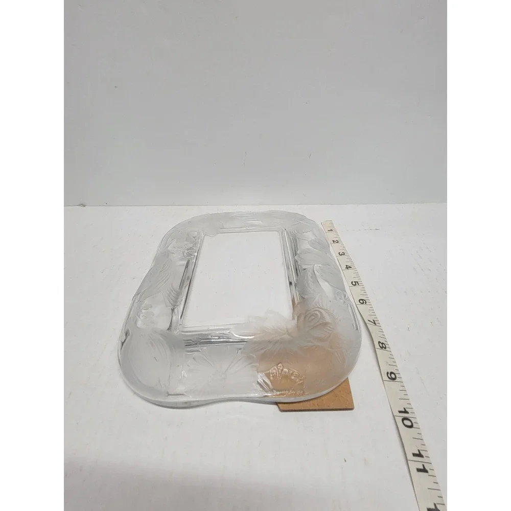 Vtg Frosted hummingbird Floral Crystal Glass Picture Frame 5x3.5‎